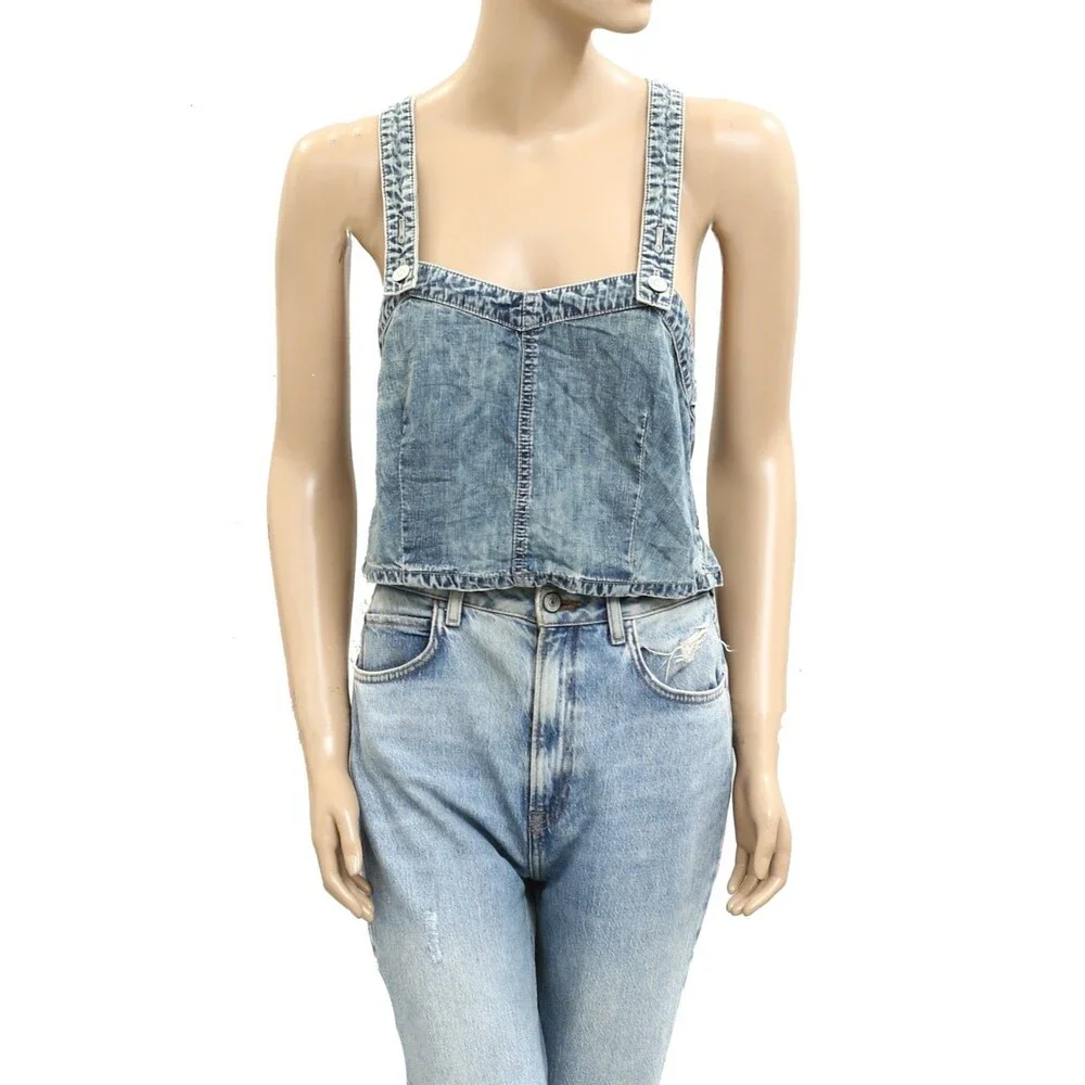 Free People We The Free Paradise Denim Criss Cross Blouse Top Cotton S 280867 - Picture 4 of 7